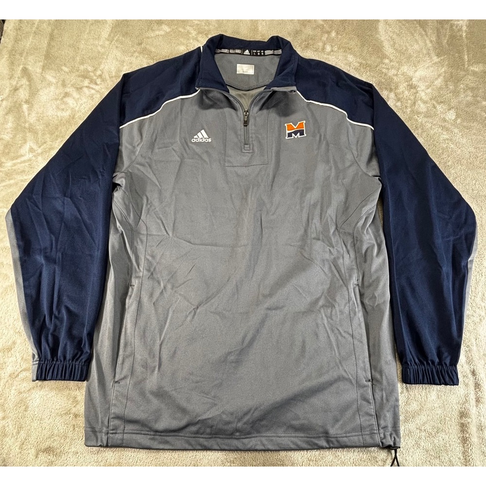 Adidas 1/4 Zip Pullover Mens Large Grey Navy Blue Excellent Windbreaker 6954A 12